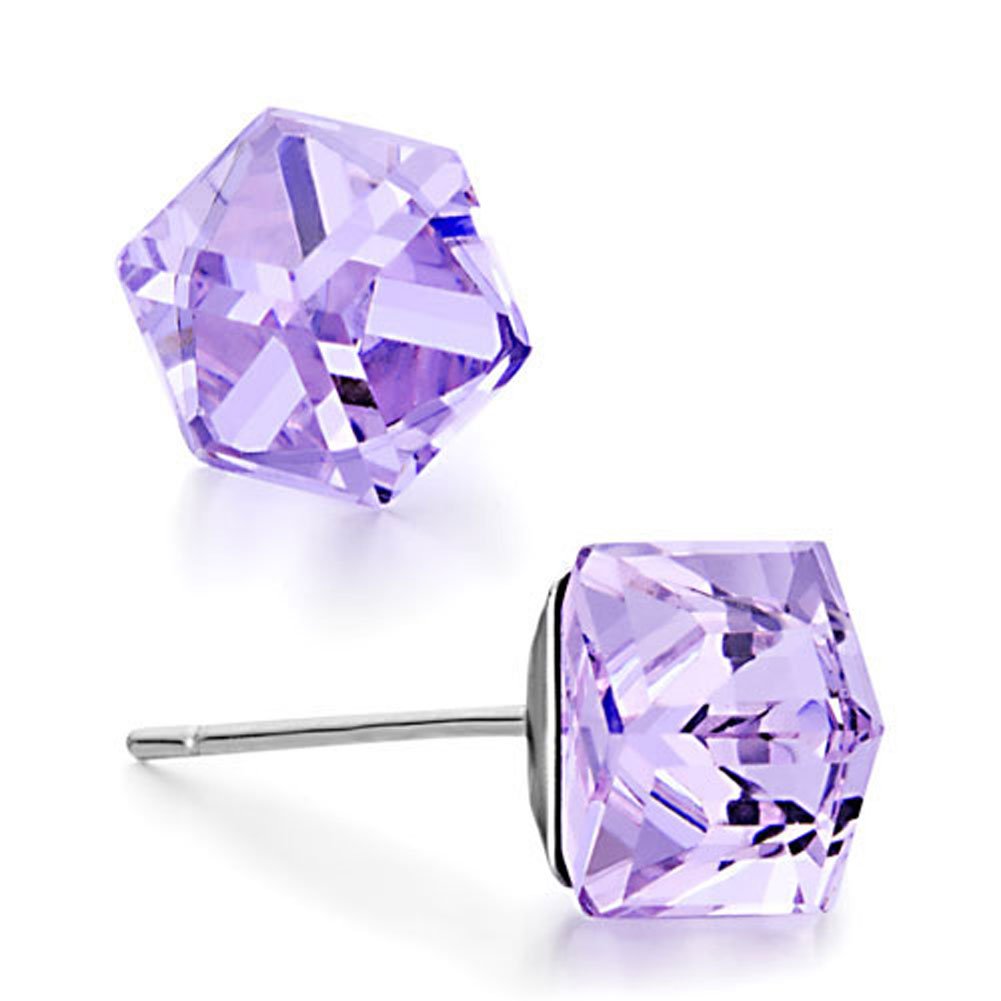 Pugster Bling Clear Rhinestones Swarovski Elements Crystal Cube Stud Earrings for Women/Girls