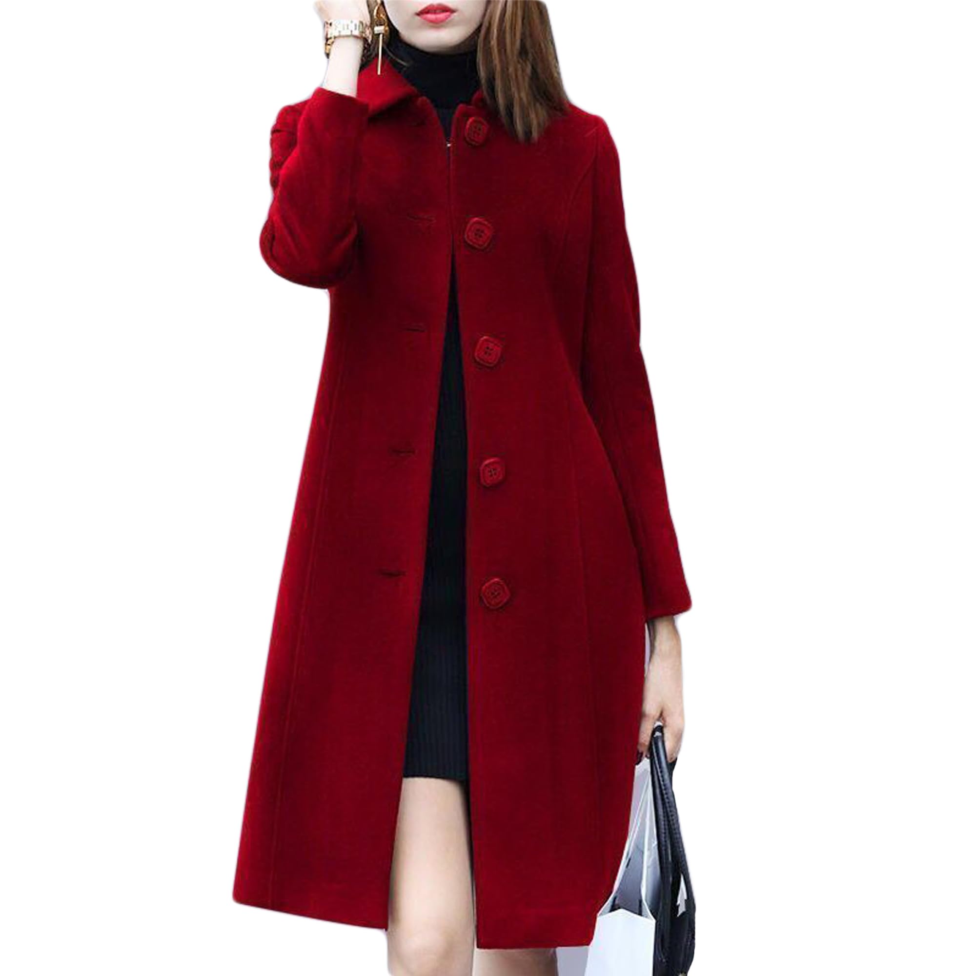 Womens Trench Coat Elegant Single Breasted Coat Winter Overcoat Work Office Pea Coats