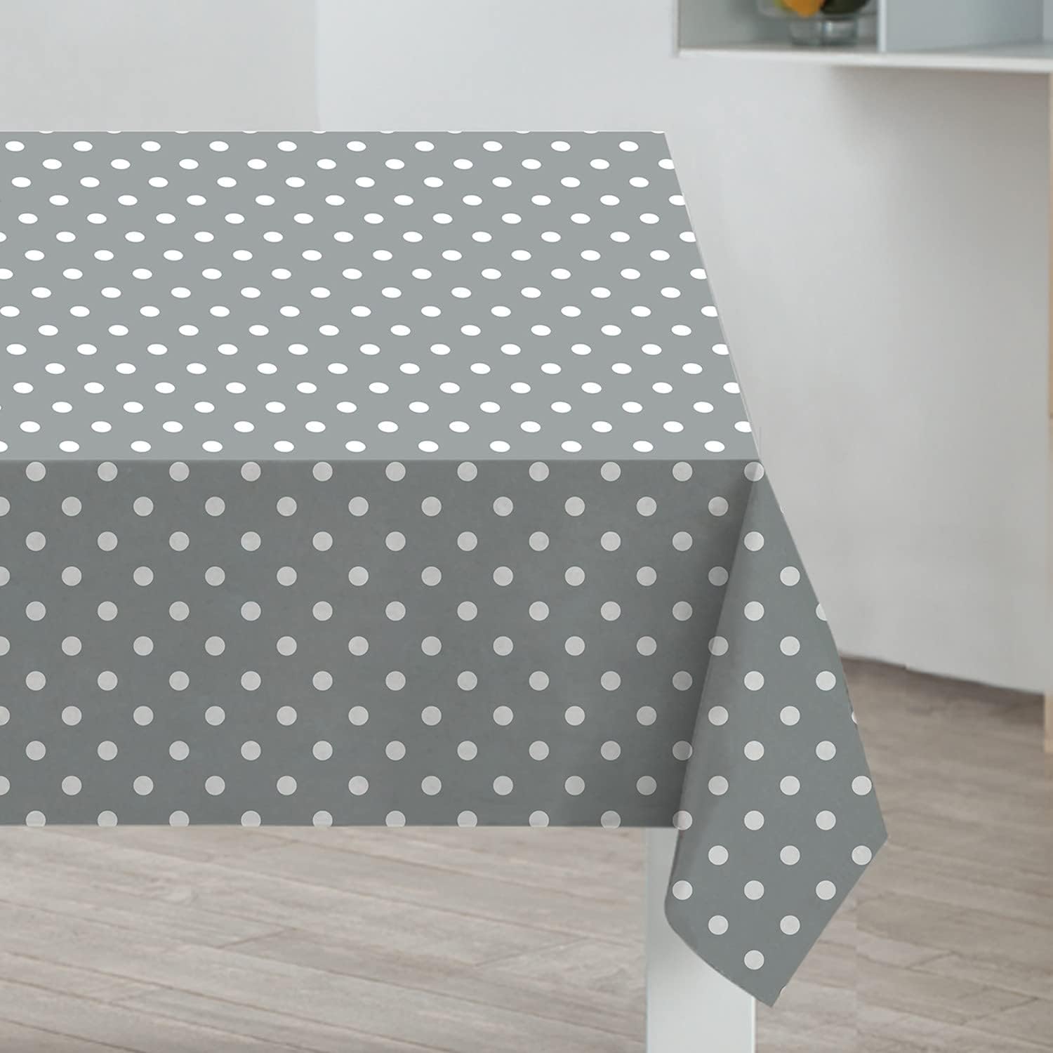 Sabichi Sabichi Grey Polka Dot PVC Tablecloth Waterproof Wipe Clean Stylish Design Perfect For Dining Activities Large Rectangular 178 X 132cm Pvc Table Cloth - View #7