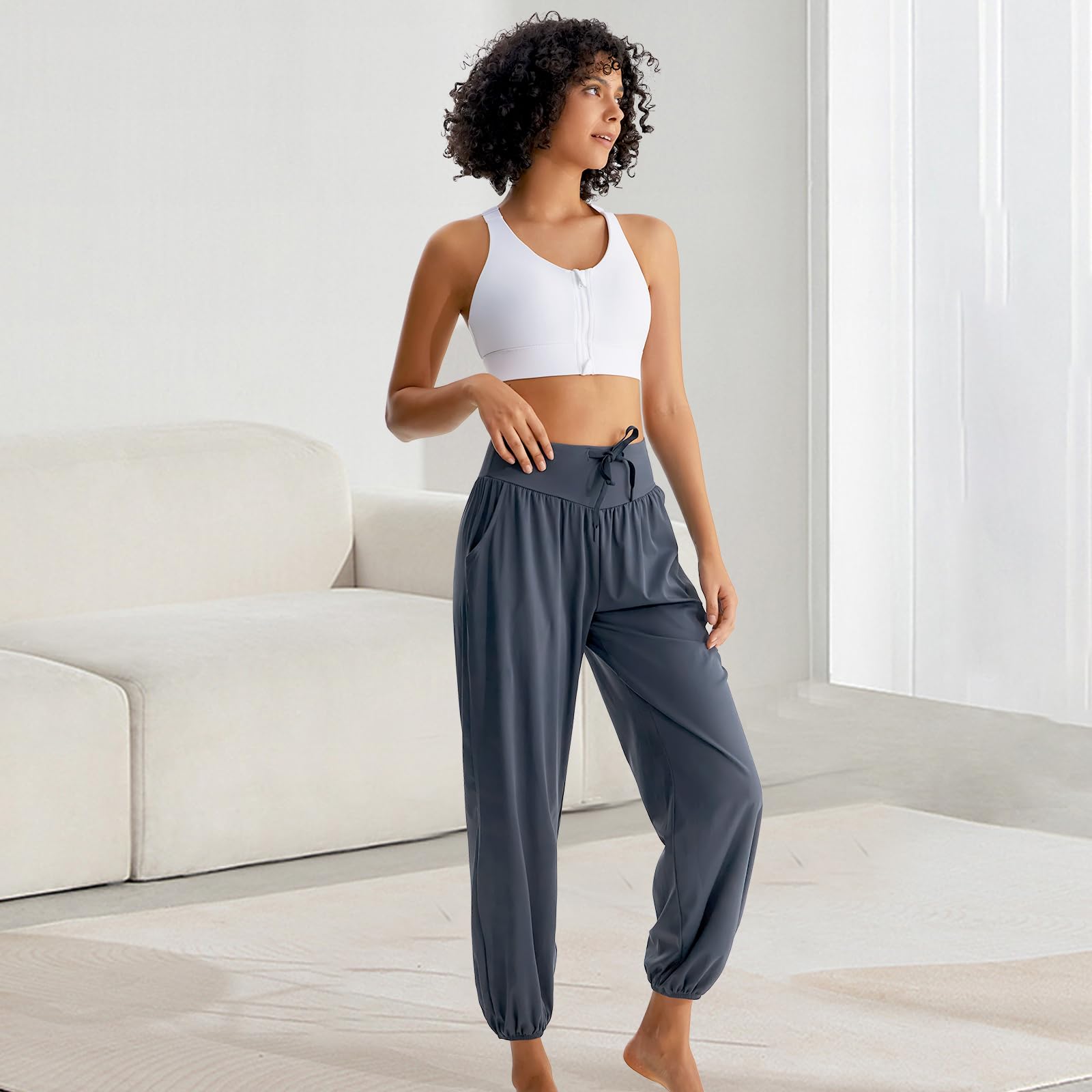 HomyComy Pantalones de Yoga Joggers para Mujer Cintura Alta de Pilates Flowy Sudadera Sueltos con Bolsillos