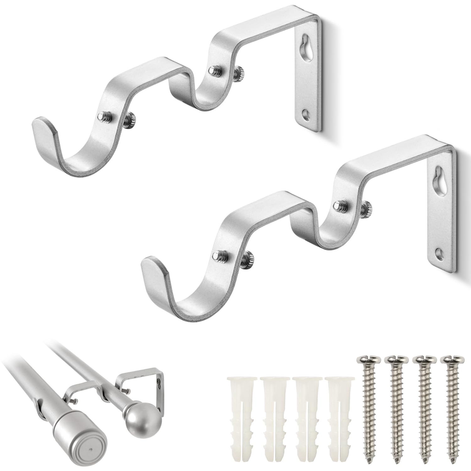Double Curtain Rod Brackets - 2 Pack, Heavy Duty Double Curtain Rod Holder Wall Mounted, Double Curtain Hooks for 1