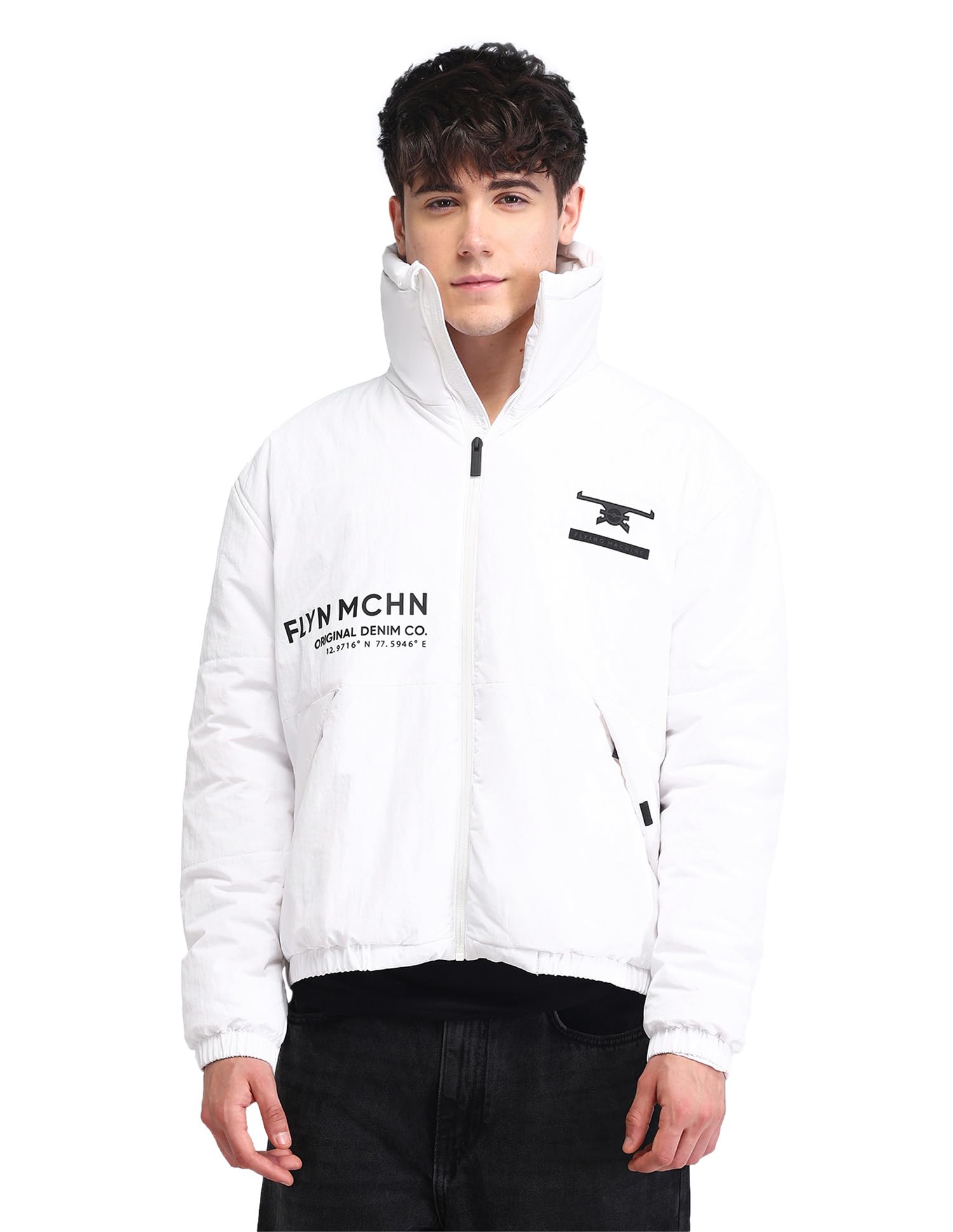 Flying Machine Relaxed Fit Printed Padded Jacket in multi