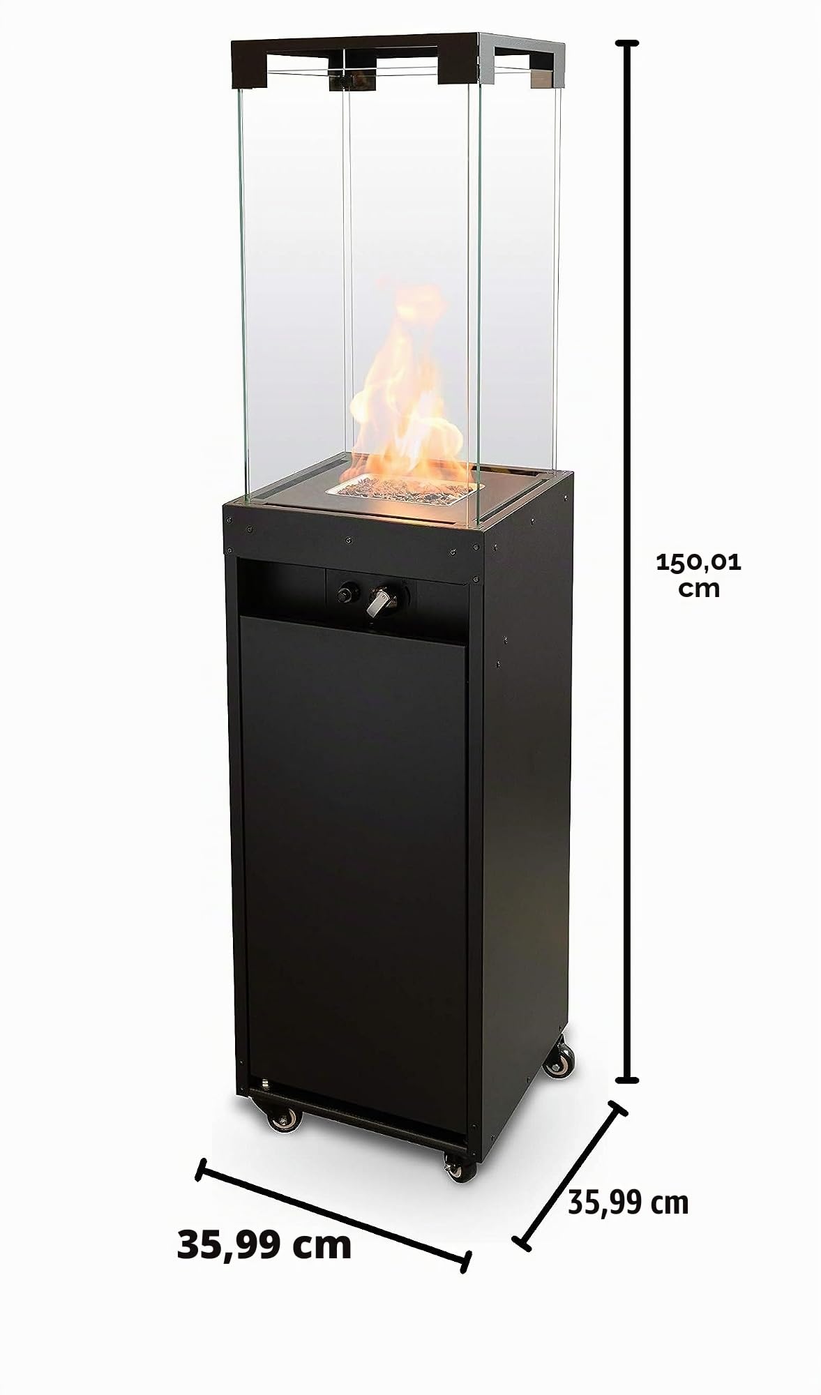 Planika - Faro - Gartenkamin Aussenkamin Terrasse Balkon Kamin Feuerstelle Outdoor Terrassenkamin Gaskamin Kamin Outdoor - bis zu 8 kW - Angetrieben Durch LPG - Eingebaute Rollen - Brenndauer 55 Std