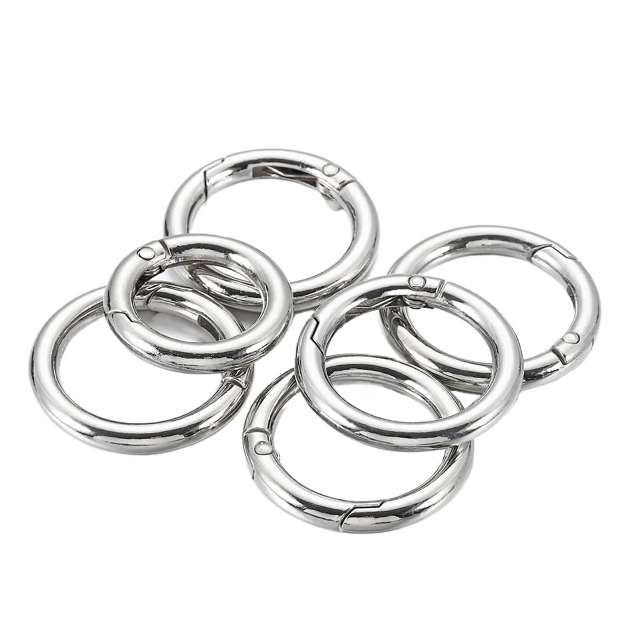20pcs Spring Clasp Keychain Ring Gold Color Openable Round Carabiner Hook Buckle Bag Chain for Key Jewelry Making DIY for Keyrings,Wallets(Rhodium,28mm)