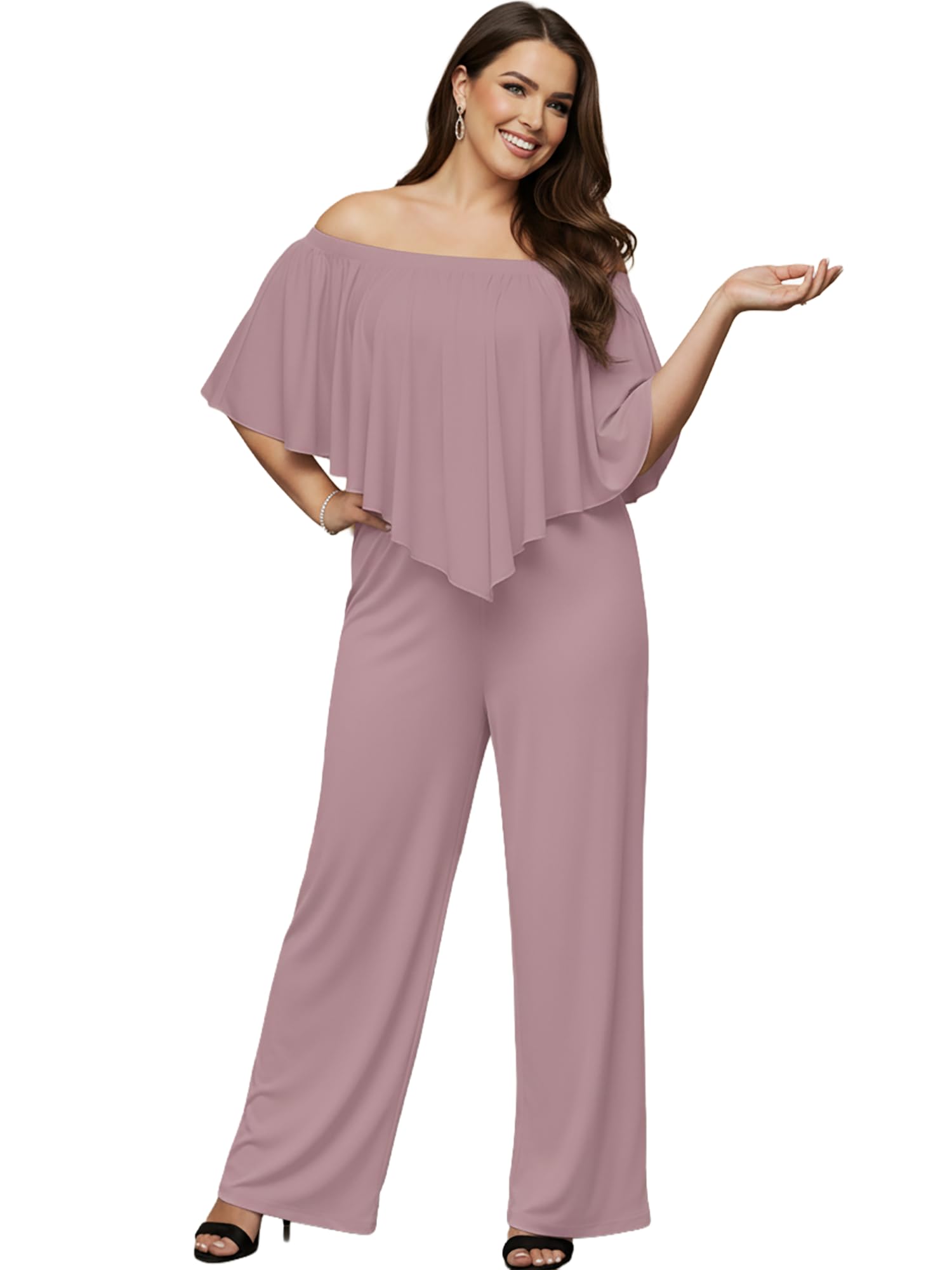 KOH KOH Feminino Macacão Longo Plus Size Com Bolsos, Sexy, Ombro De Fora, Sem Alças, Para Coquetel, Elegante, Peça Única, Macacão, Macacão, Roupa Alta, Rosa Pastel Empoeirado, 3Xl 22-24