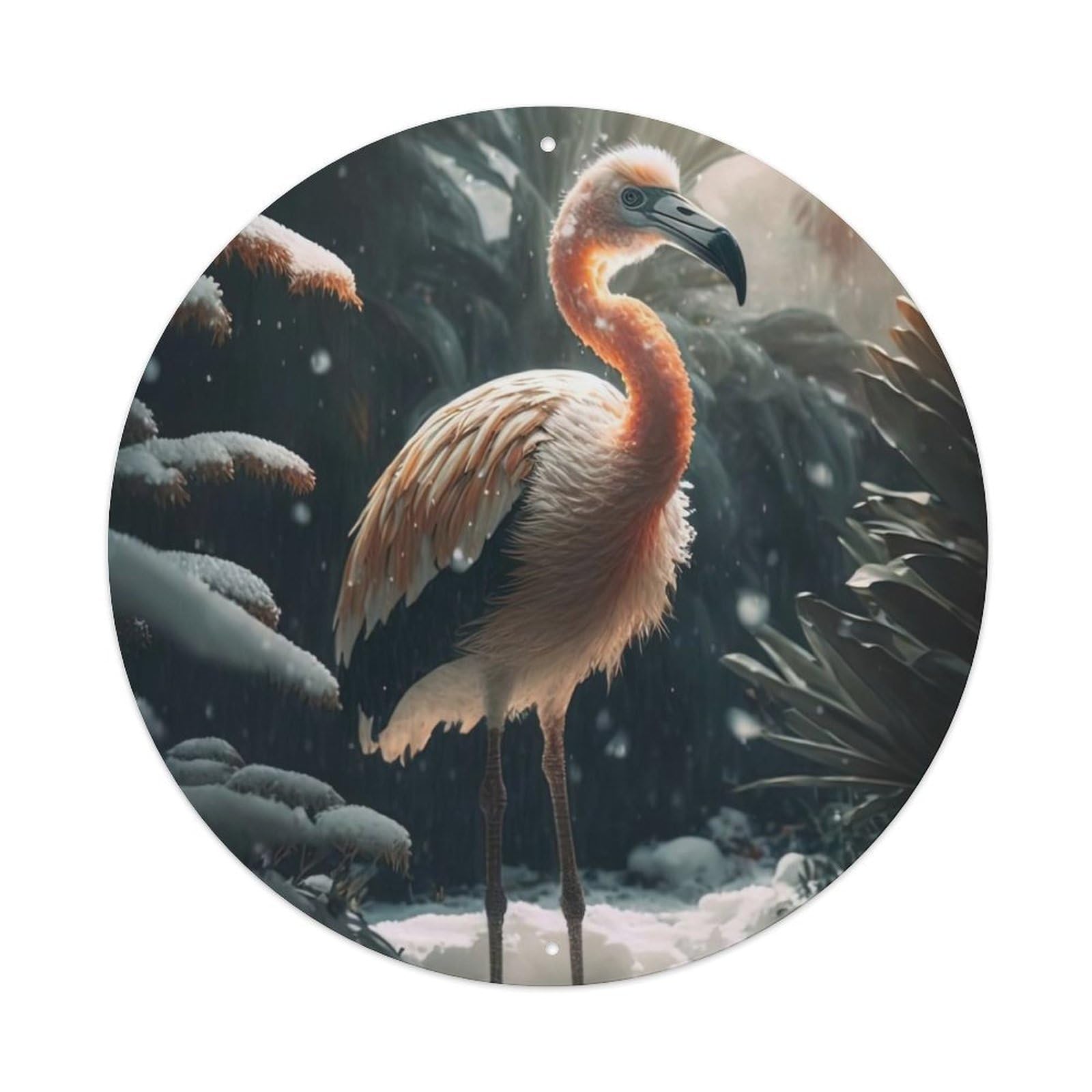 Animal Artwork Flamingos in The Snow Vintage Metal Tin Sign Plaque Wall Decor for Cafe, Club Bar, Office, Garden Metal Poster 8x8Inch