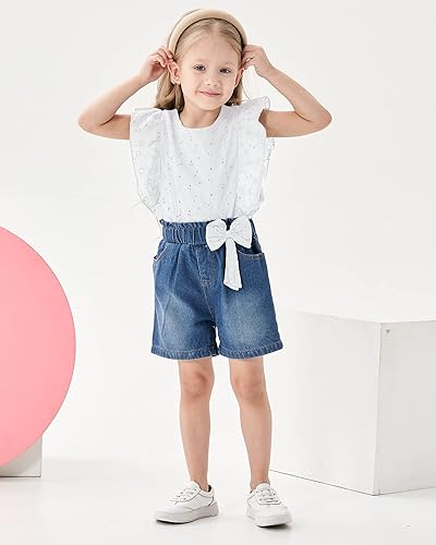 Miniatura 2 de Ropa de bebé niña niña traje de verano con volantes de manga corta camisa de encaje azul pantalones cortos conjunto de ropa de verano