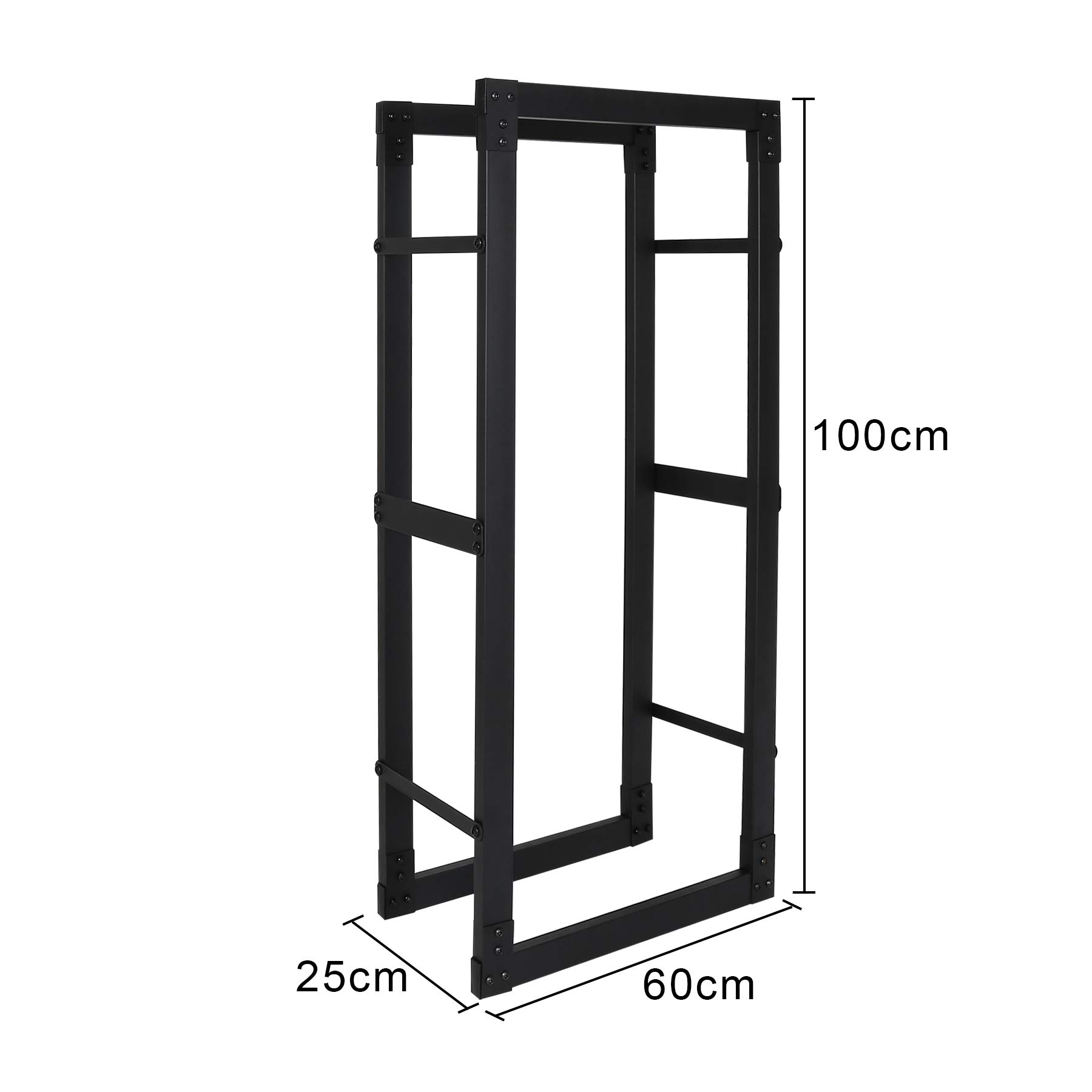Lospitch regał na drewno kominkowe ze stali, w matowym czarnym wzornictwie, stabilny metalowy stelaż, wodoszczelny i ognioodporny, stojak na drewno kominkowe, wymiary: 25 x 60 x 100 cm (dł. x szer. x wys.)