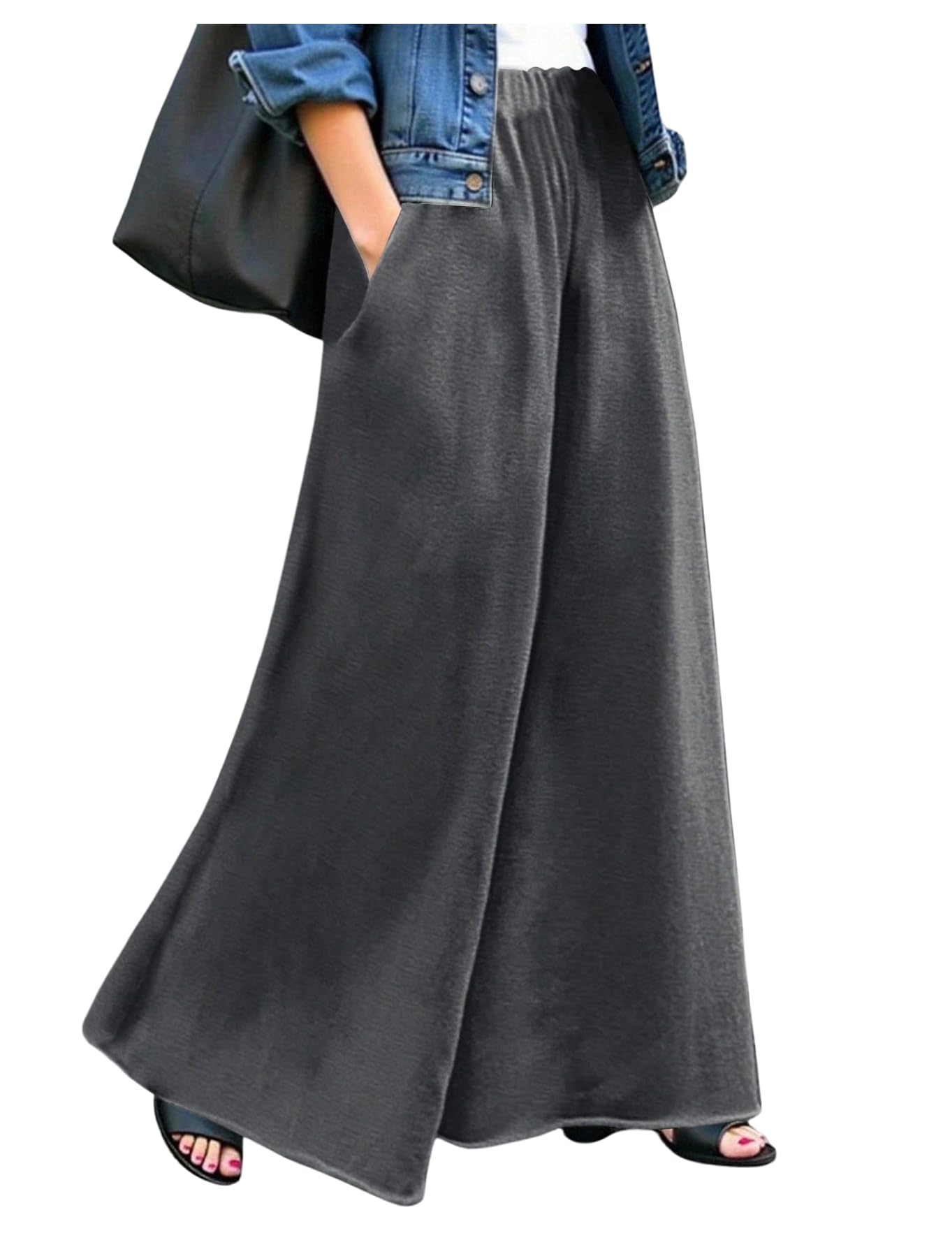 GORGLITTER Womens Wide Leg Pants Drawstring Waist Palazzo Pants