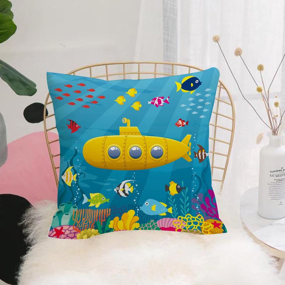 Hyosxw Submarine Background Cartoon Yellow Submarin - A6 Cushion Cover,Throw Pillow Case Home Decorative For Living Room Bedroom Sofa Chair 18X18 Inch,Submarine Background Cartoon Yellow Submarine Underwater.,Pillowcase 45X45cm