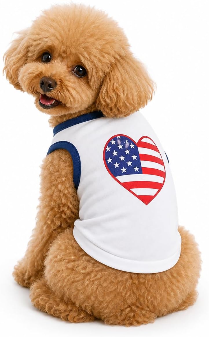 Petitebella USA Heart Puppy Dog Shirt (White/Blue, Small)