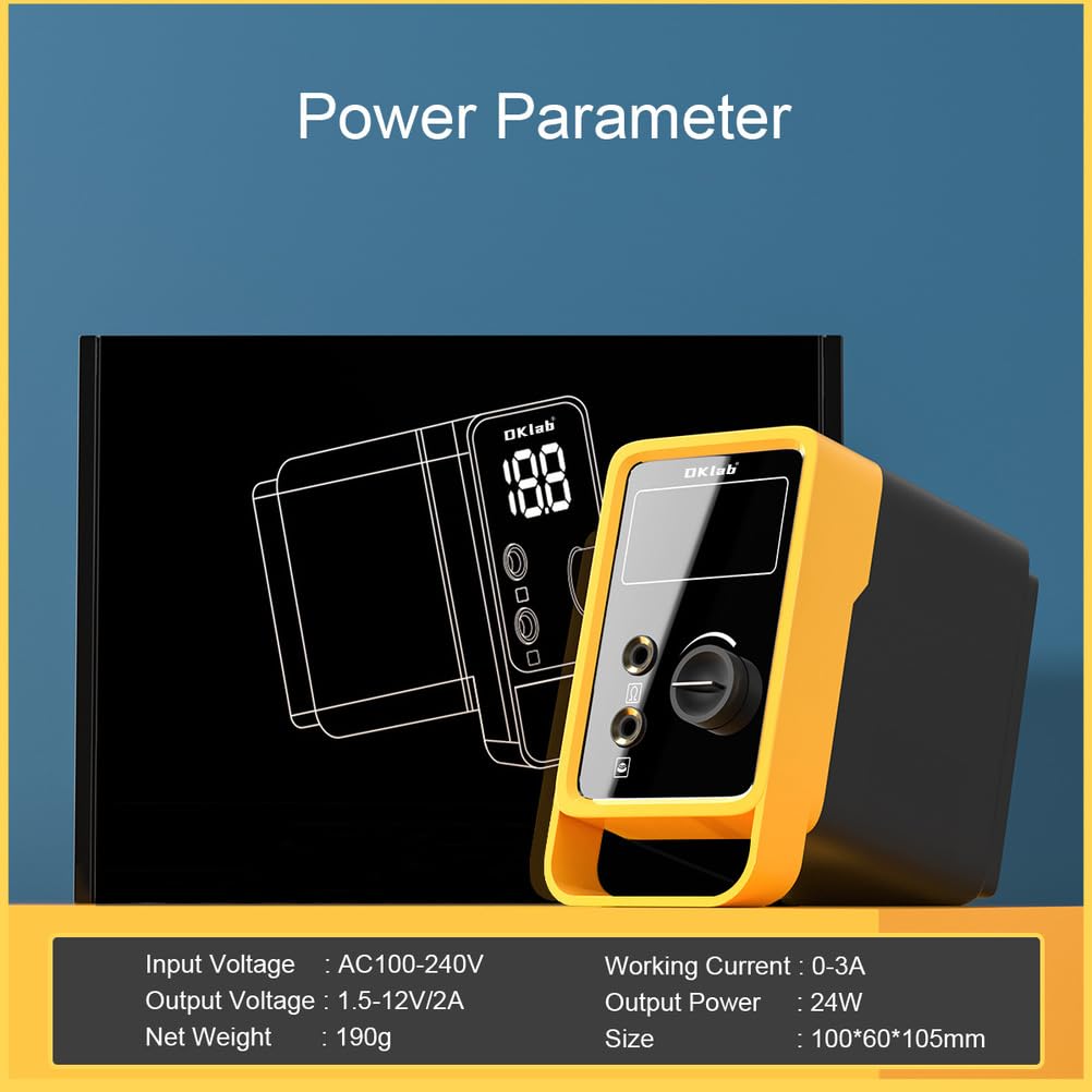 Alimentatore digitale per tatuaggi - Controllo della tensione regolabile da 1,5 V a 12 V con display LCD, funzione di memoria, modalità manuale e pedale