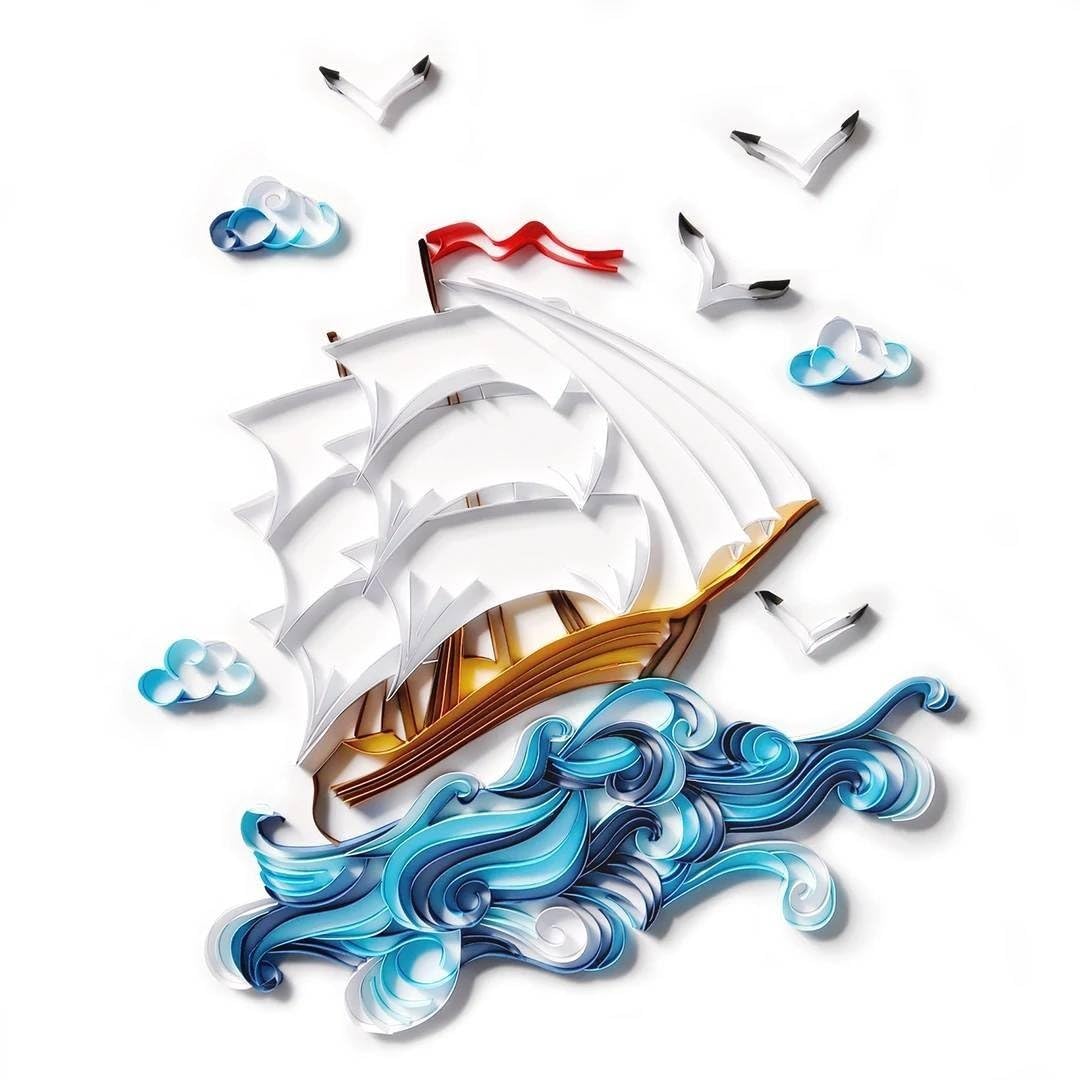 Quilling Set Streifen Schönes Segelschiff 40x50 cm - Bilderset Quilling, DIY für Kinder und Erwachsene, Bilder aus farbigen Papierstreifen, einfach zu gestalten