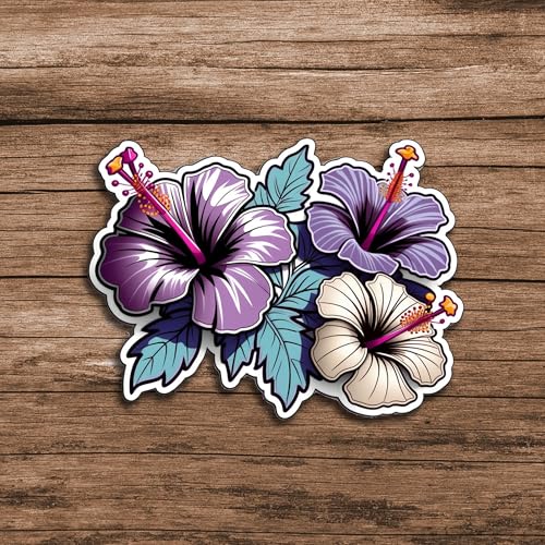 Image of Hibiscus Flower Sticker Tropical Floral Cluster Vinyl Decal Waterproof Aesthetic Flower Sticker for Laptop Water Bottle Car Bumper Notebook Scrapbook Botanical Gift