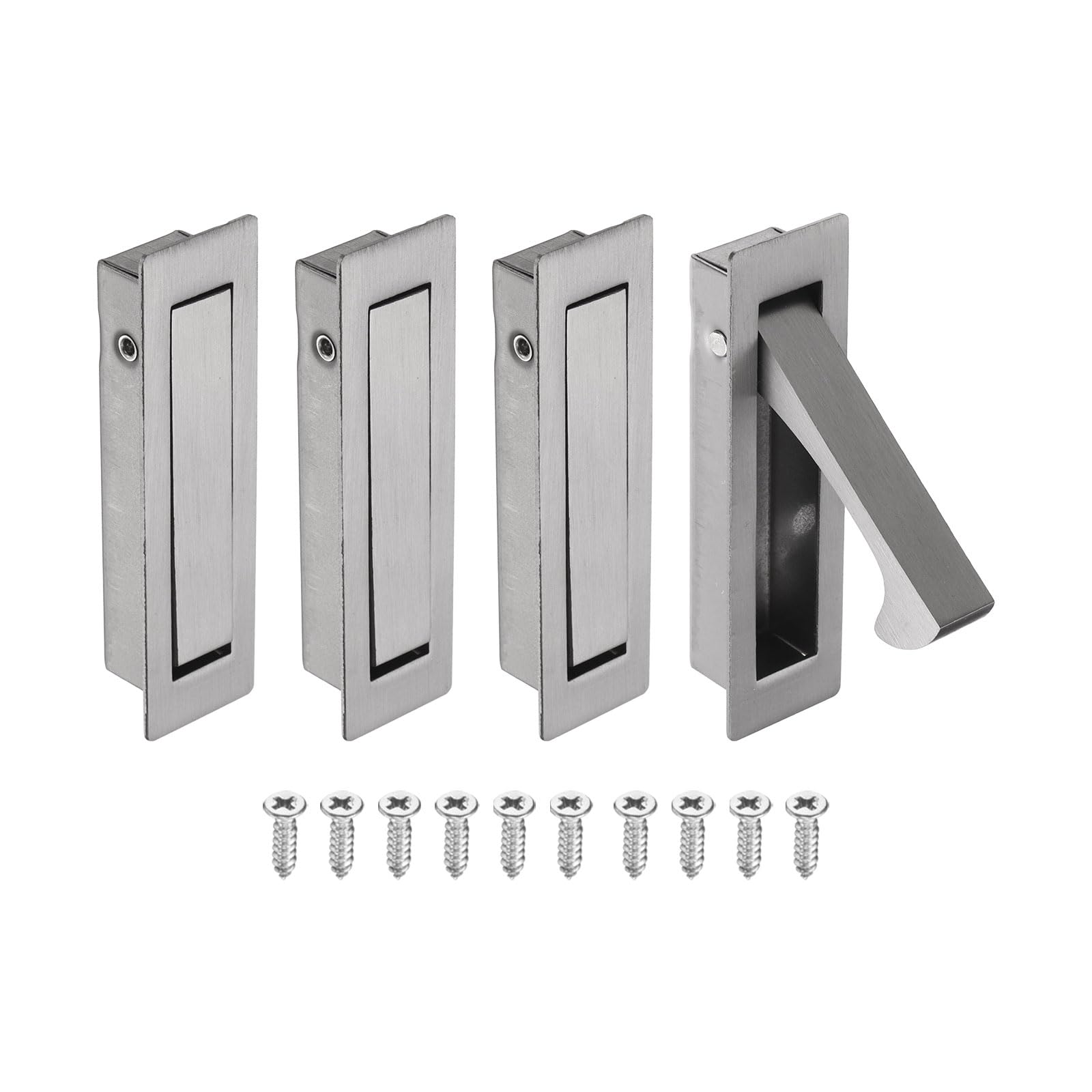 sourcing map 4PCS Pocket Door Handles, 304 Stainless Steel Door Edge Pull, Pocket Door Hardware for Sliding Cabinet, Home, Office, Hotels, Gray — image 1