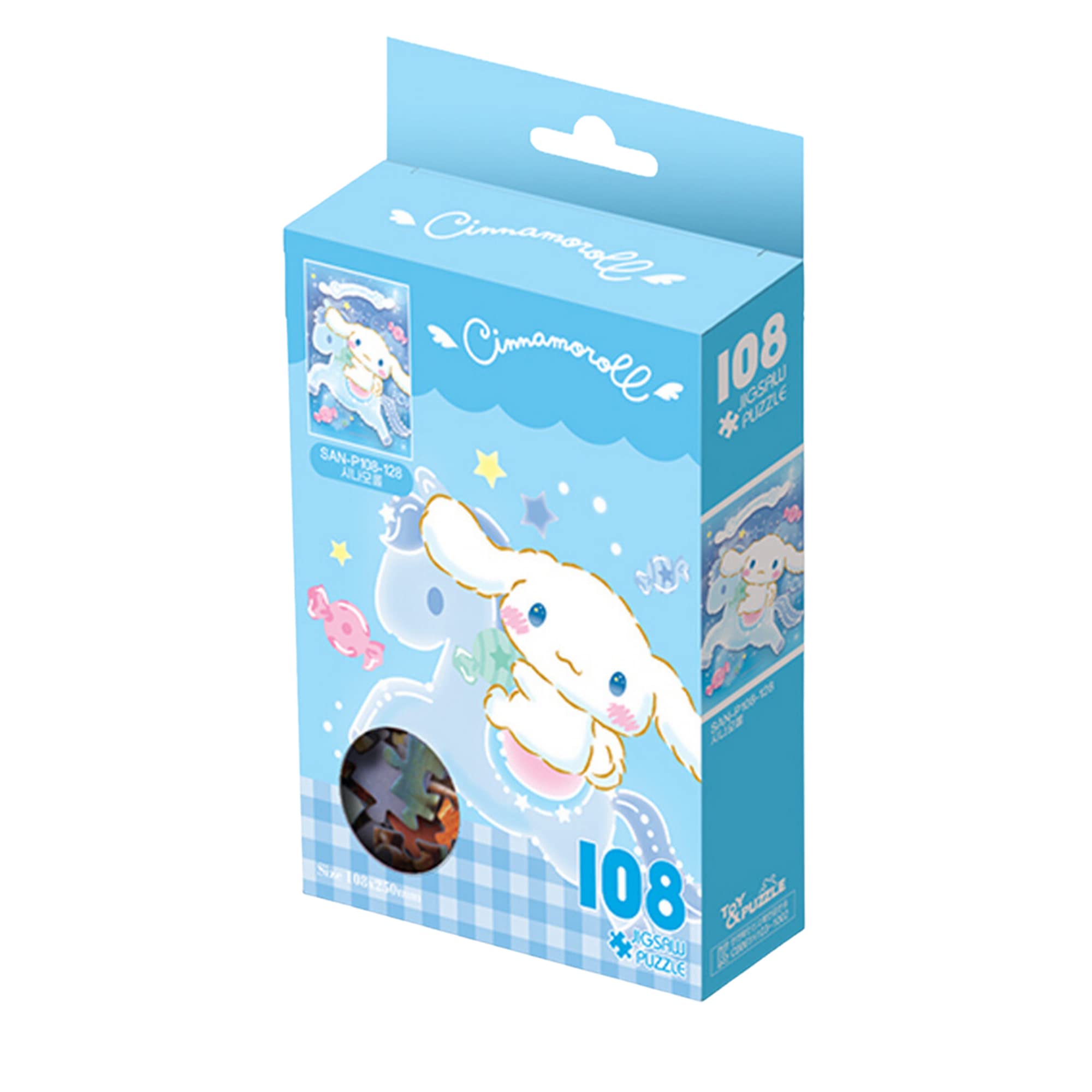 Cinnamoroll - Rompecabezas brillante de 108 piezas, juegos para la vinculación familiar, aumentar las habilidades cognitivas y aliviar el estrés, desafiante experiencia de rompecabezas