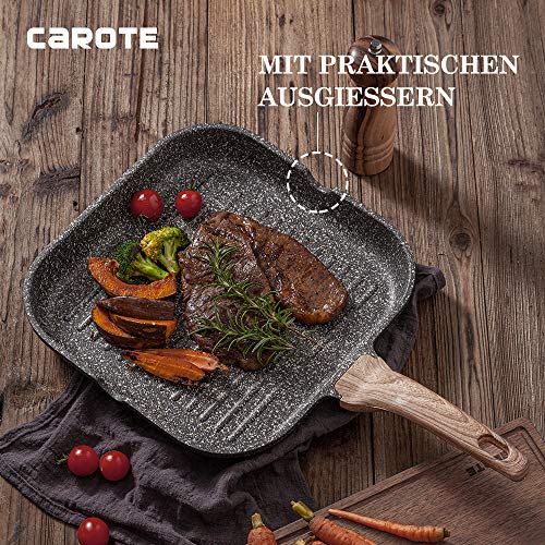 Carote EW Die-Cast Aluminium Grill Pan / Steak Pan 28 x 28 cm Induction with ILAG Granistone Non-Stick Coating, Soft-Touch Plastic Handle with Wood Effect, Suitable for All Types of Cookers 3 Gallery Image Carote EW Die-Cast Aluminium Grill Pan / Steak Pan 28 x 28 cm Induction with ILAG Granistone Non-Stick Coating, Soft-Touch Plastic Handle with Wood Effect, Suitable for All Types of Cookers 3 Gallery Image