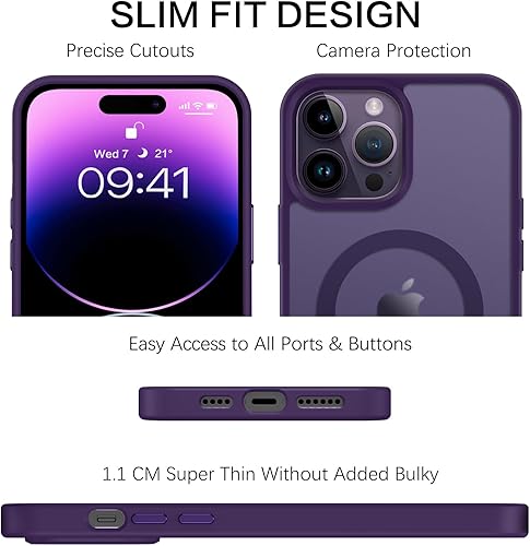 Miniatura 3 de BENTOBEN Funda magnética para iPhone 14 Pro compatible con Magsafe, diseño de ajuste delgado, goma de gel suave, a prueba de golpes, protección