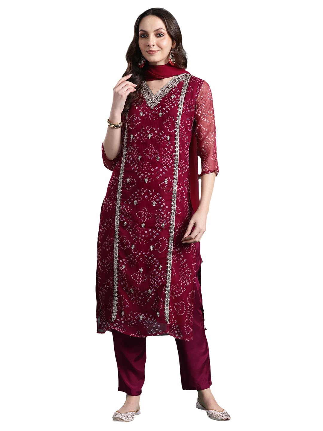 indo era Women Silk Chiffon Straight Ethnic Motifs Embroidered Kurta Pant With Dupatta Set (KH9RD9976)-picture-34