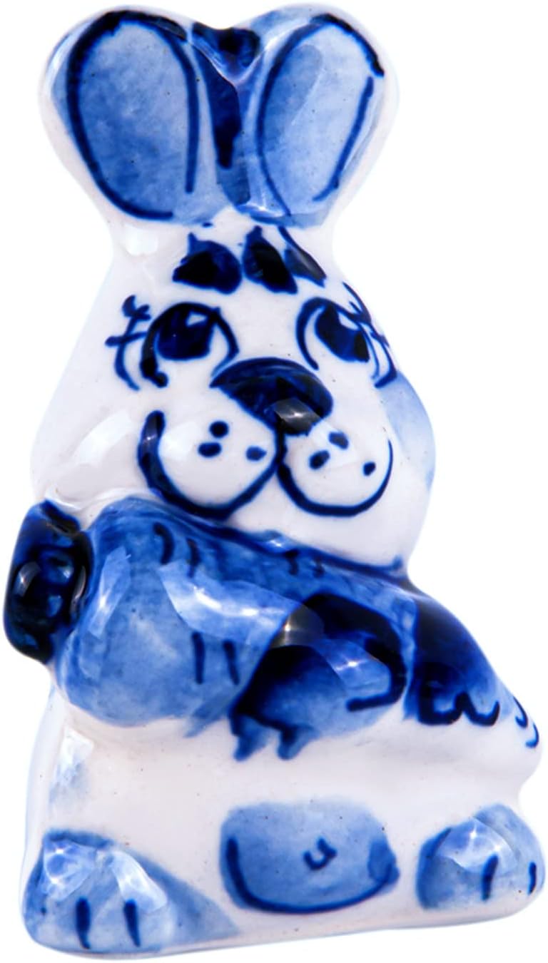 STP GOODS 1.77 х 1.18-inch Hand-Painted Collectible Figurine. Gzhel Porcelain Figurine Symbol of The 2023 Handmade Figurines for Decor Collectible Animals Decor (Rabbit Krosh with Carrot) : Home & Kitchen