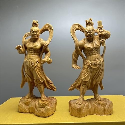木彫り仏像 仁王像(金剛力士)像セット一対 2個 木彫り木材 高さ12cm