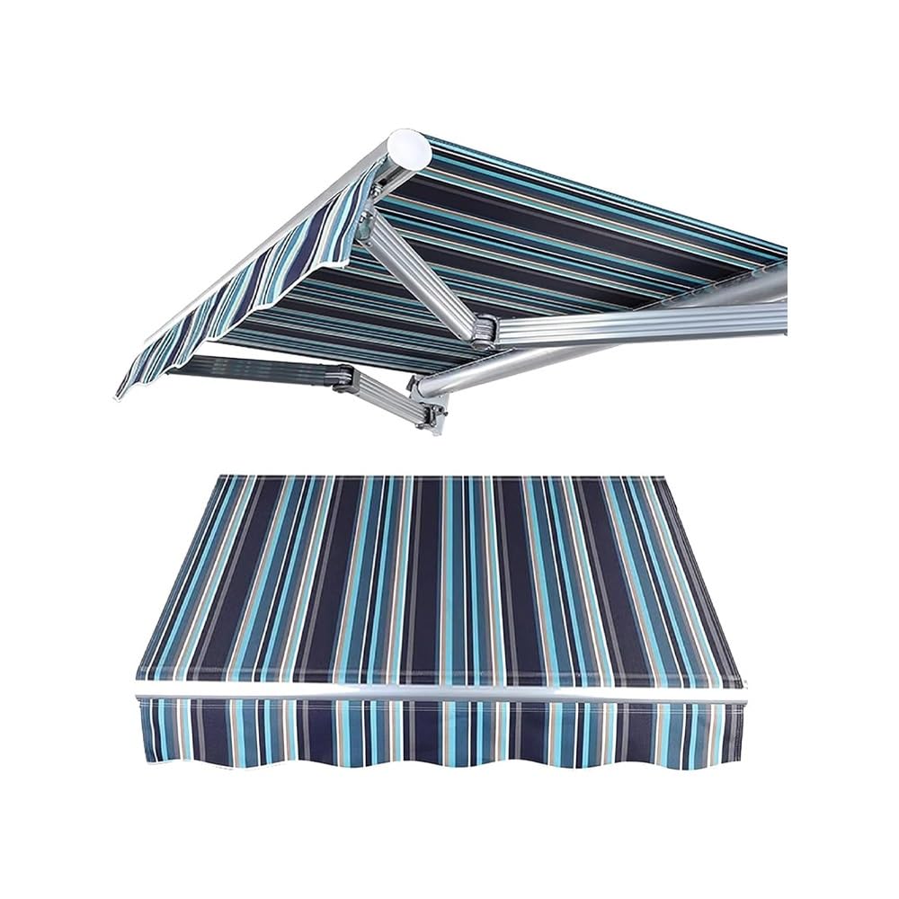 Auvent de rechange rétractable en tissu pour porte et fenêtre - Imperméable - Abri d'extérieur - Rayures bleues - 3 x 2 m