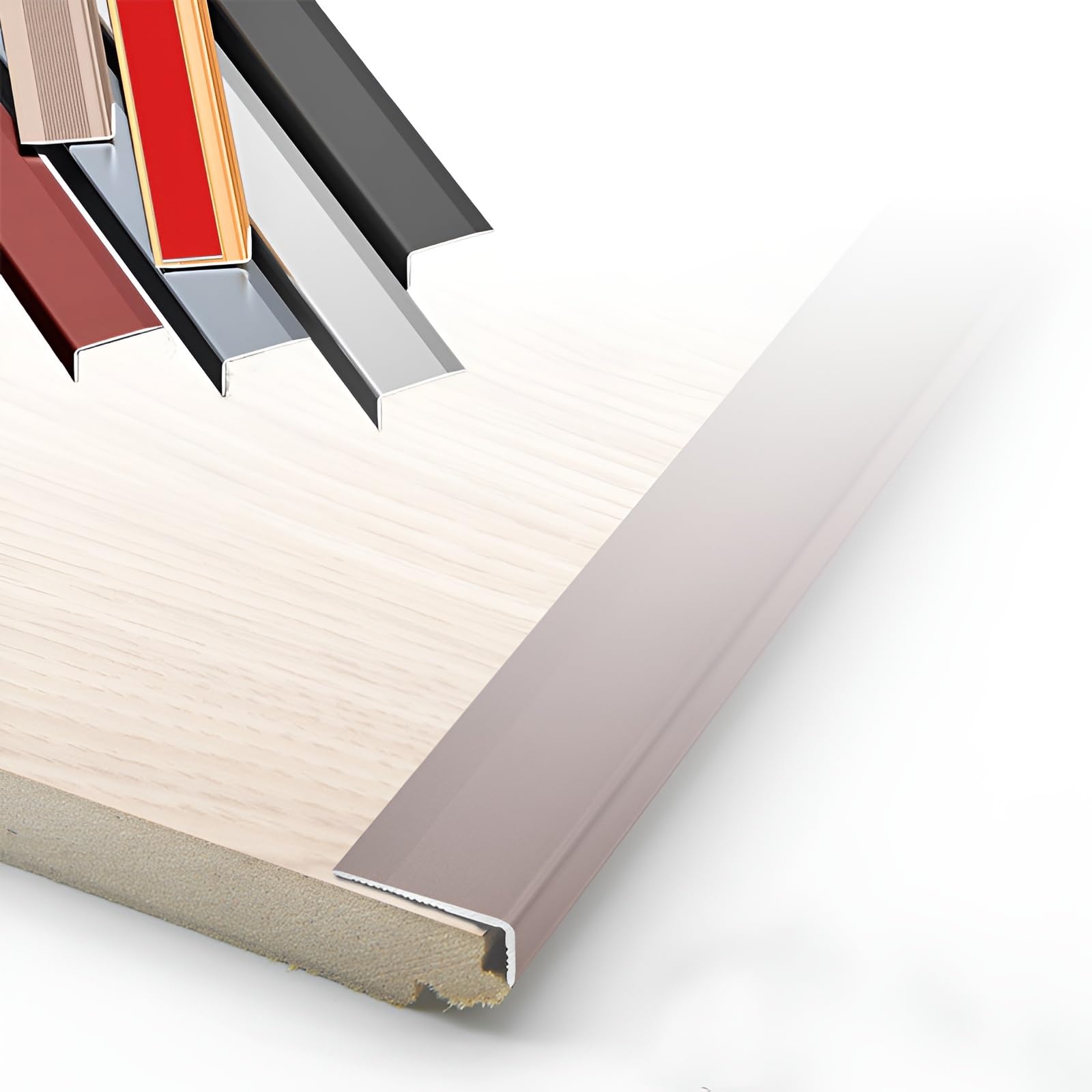 Profilo a L, Soglia di Dislivello Pavimento in Alluminio Autoadesiva | Soglia di Dislivello Pavimento 80-150cm,Profilo di Transizione per Parquet Laminato e Piastrelle(Brown,2.8x1.2x95cm)
