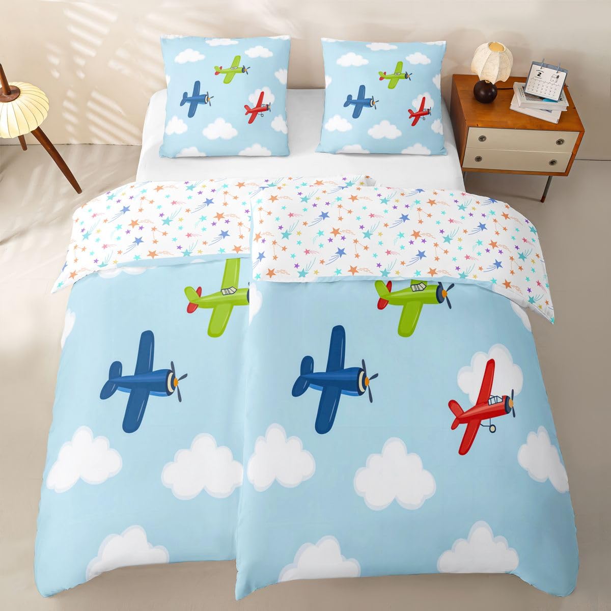 Homewish Süß Cartoon Flieger Microfaser 135x200 Bettwäsche 4teilig