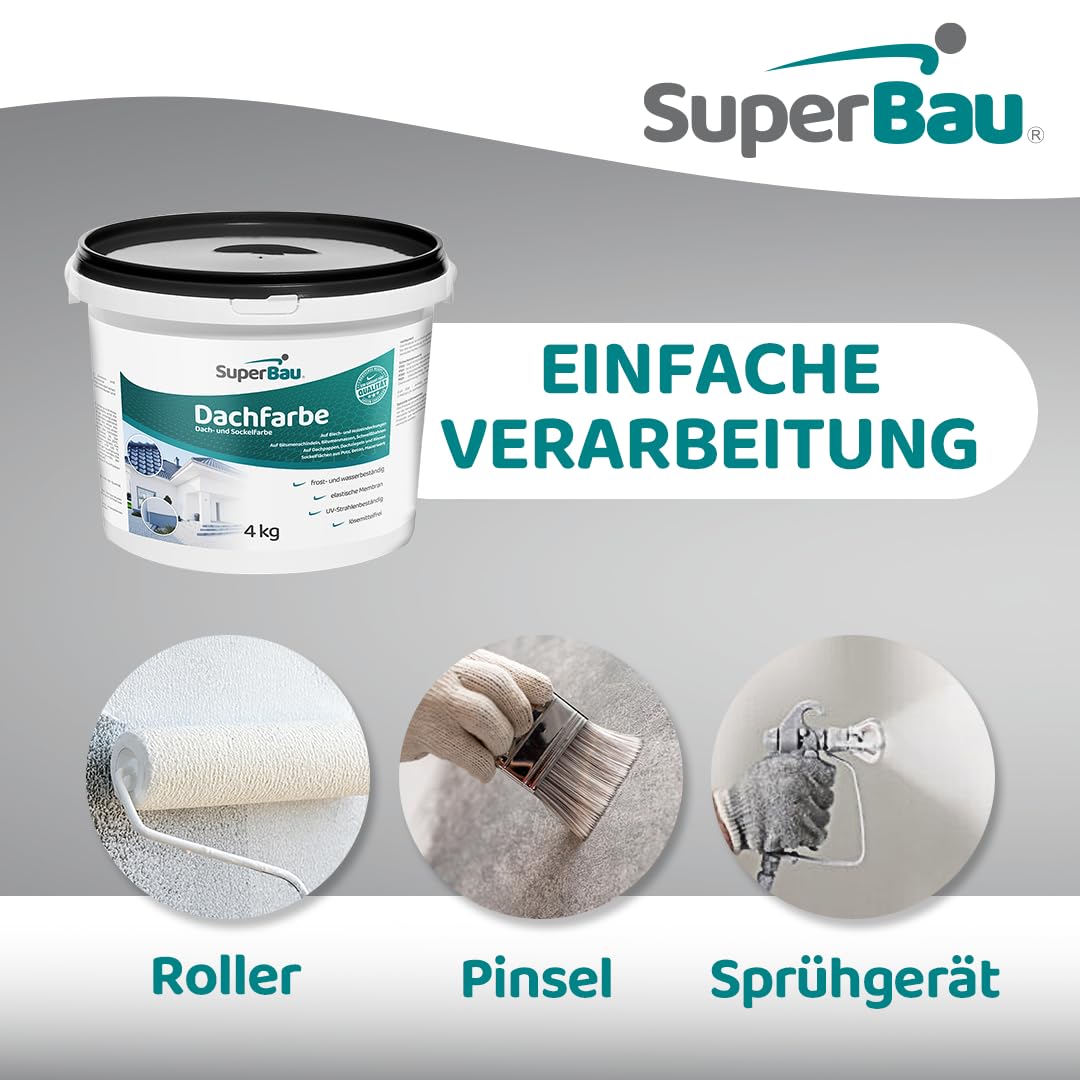 Dachfarbe Weiß 4kg (≈10m²) Wasserdicht Fassadenfarbe für Außen Dachbeschichtung für Blechdach Bitumen Dachpappe Schindeln Putz