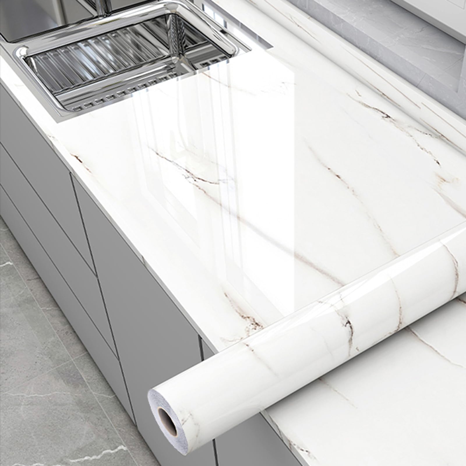 FOELANNE Back Self Adhesive Wallpaper, Marble Contact Paper, Kitchen Counter Marble Wallpaper Multicolor Multiple Sizes(Style C,80cm*300cm)