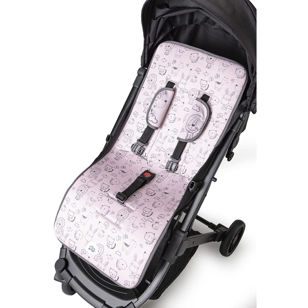 Interbaby Colchoneta Silla Paseo Universal para Verano | Transpirable y Cómoda | Funda Carro Bebe 100% Algodón, 84x34cm, Protectores para Arnés | Funda Silla Paseo Cat Rosa