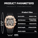 Men's Watch Skeleton Tonneau Square Chronograph Stainless Steel Waterproof Luminous Date Analog Watches Silicone Strap Durable Fashion Casual Business Dress Wrist Watch