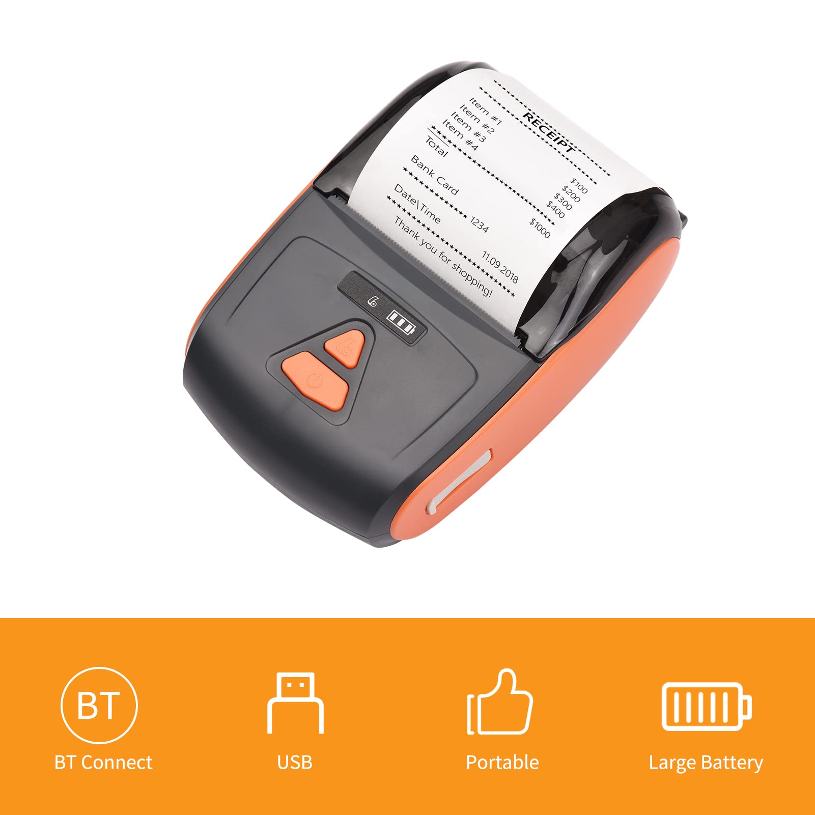 Mini Impresora térmica portátil de 2 Pulgadas, inalámbrica, USB, para Recibos, facturas, Tickets, Papel de impresión de 57 mm, Compatible con iOS, Android y Windows, para restauran