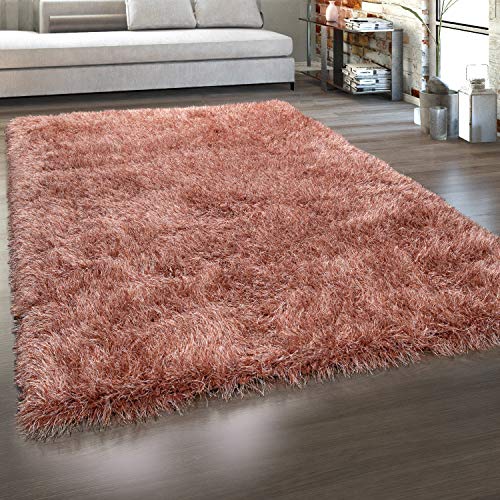 Paco Home Tapis Poils Longs, Shaggy avec Effet Brillant, Uni Coloris Et Tailles Variés, Dimension:140x200 cm, Couleur:Terracotta