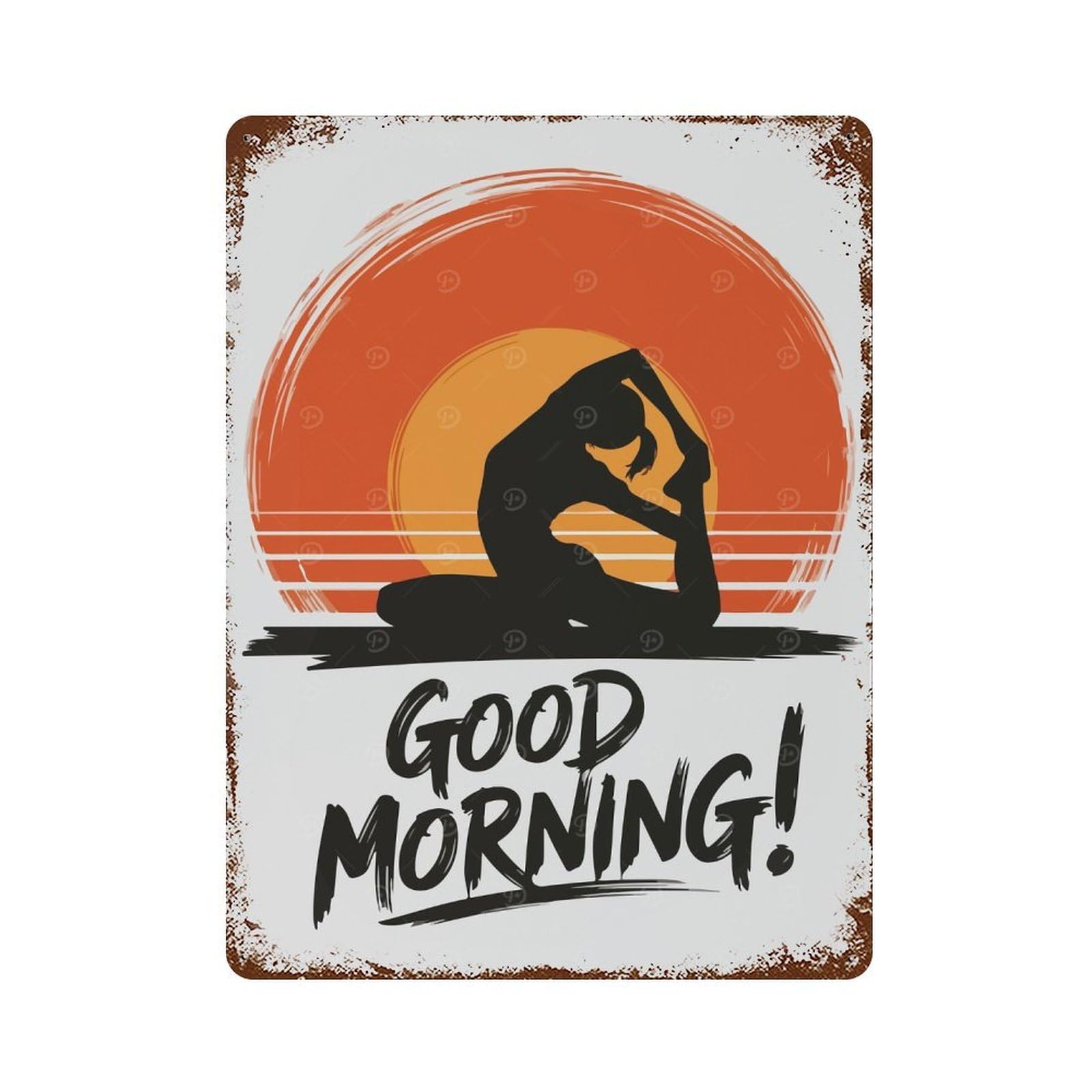Good Morning Yoga Silhouette Aged Metal Wall Plaque 15.7"x11.8", Classic Wall Plaque for Garage, Pub Or Kitchen