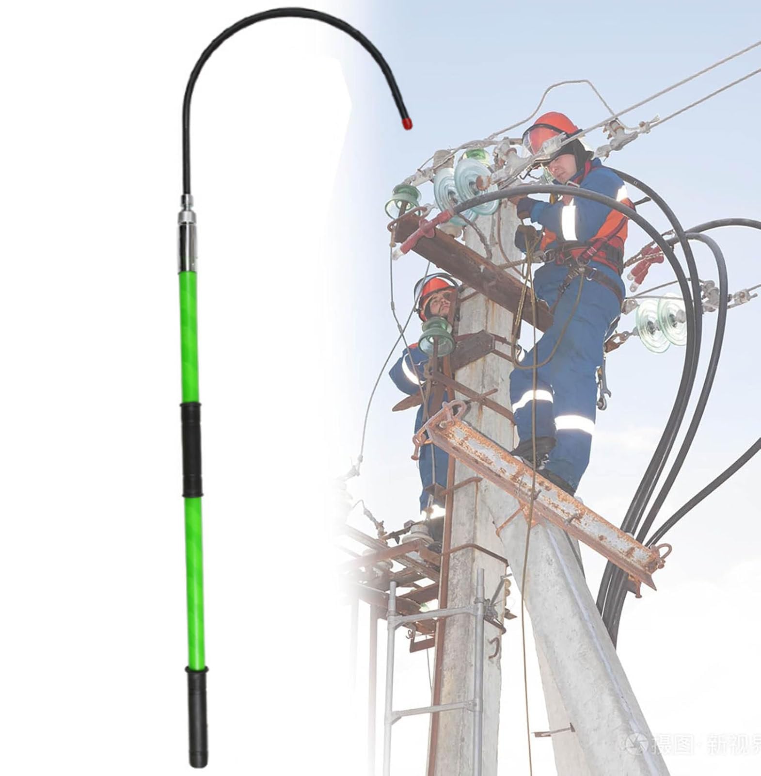Drmoxin Fiberglass High Voltage Insulated Rescue Hook for Electrician, Electrocution Emergency Life-Saving Tool, for Cable Maintenance Power Tower Green-2m/6.6ft