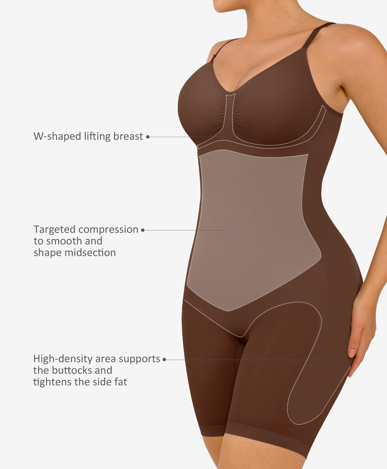 FeelinGirl Body da donna senza cuciture, per il petto, per modellare la pancia, con spallacci regolabili, mutande, push-up, cavallo con fibbia