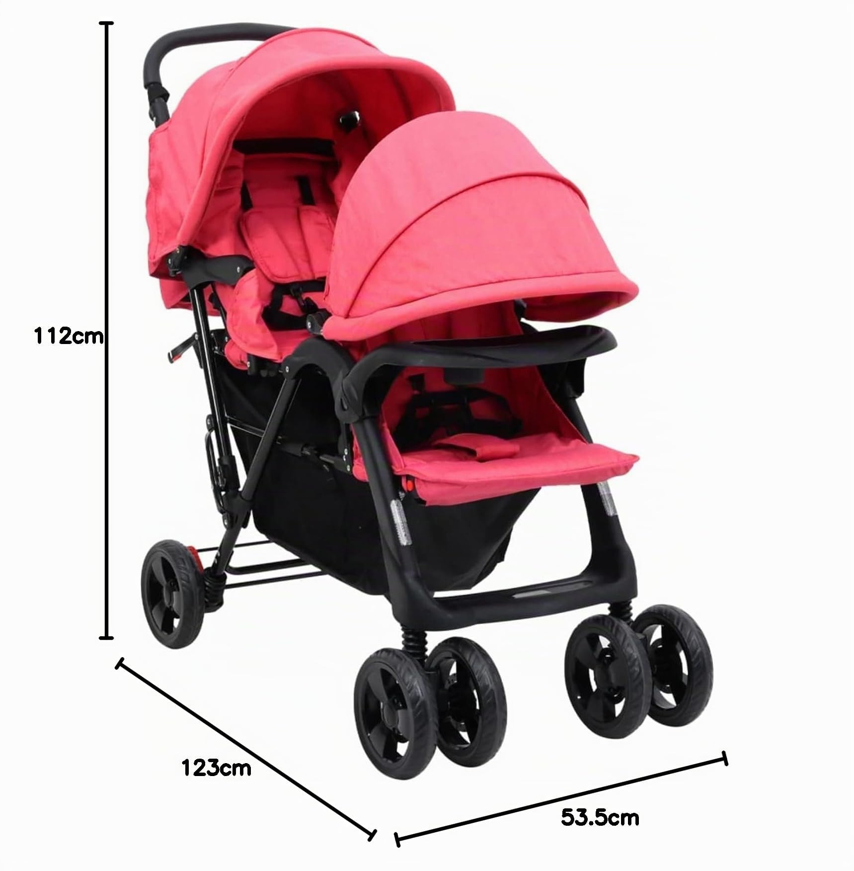 Carrito para gemelos tándem, ZHOUMIN Cochecito Bebe, Coche Bebe, Baby Stroller, rojo acero