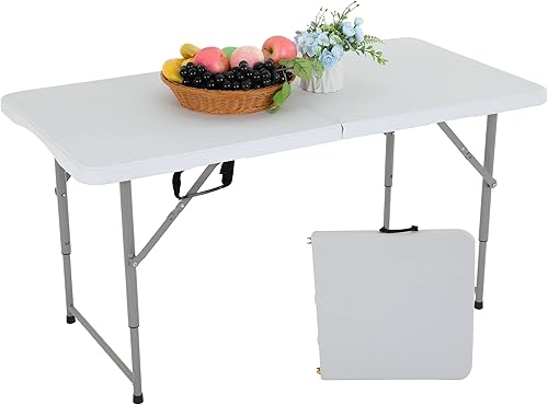 Miniatura 18 de FDW Mesa plegable de 6 pies, mesa portátil plegable de plástico para fiesta de picnic con asa de transporte (blanco, 6 pies)