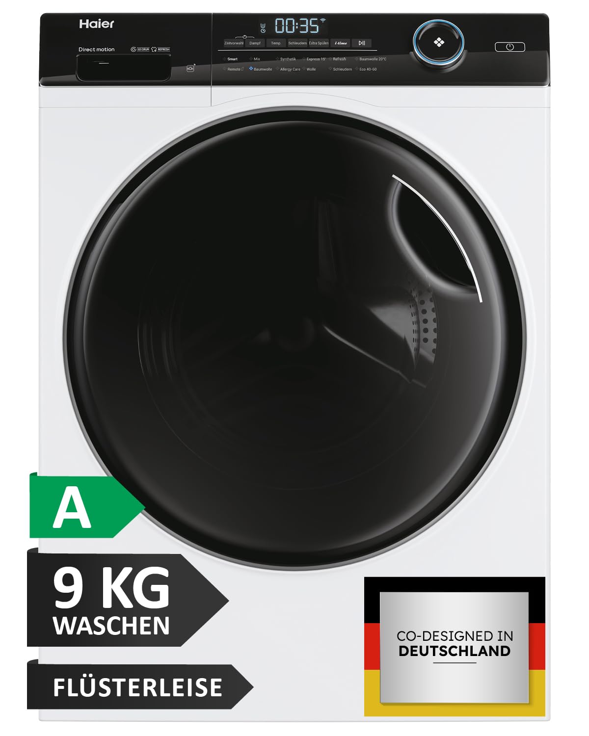 Haier Frontlader Waschmaschine 9kg I I-PRO SERIE 5 HW90-B14959U1 I Washing Machine mit A-Effizienz, 1.400 U/Min. & leisem Direktantrieb I Per App steuerbar I Inkl. Schontrommel & Refresh-Programm