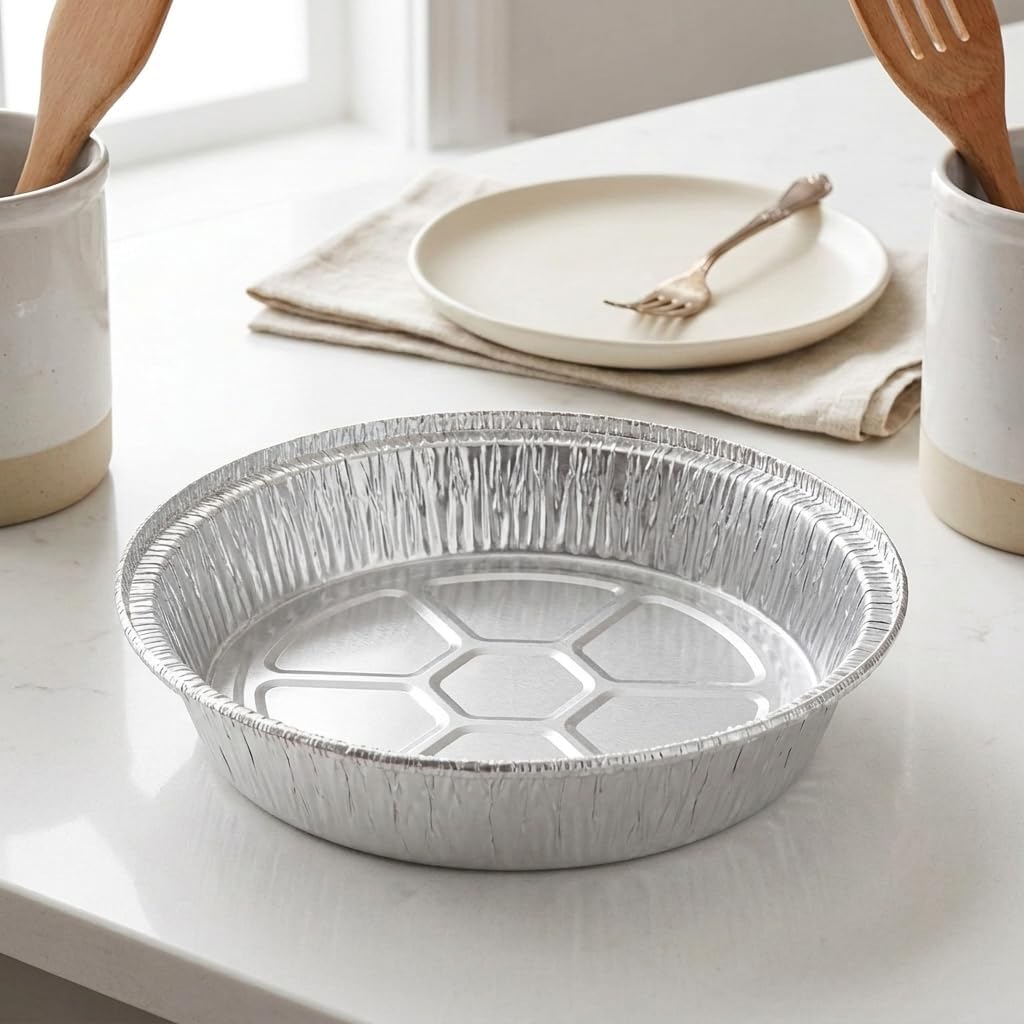 Mr Miracle 9-Inch Round Disposable Aluminum Foil Pans (50 Pack) – Heavy Duty Circular Foil Tins for Baking, Roasting, Meal Prep, Freezer & Oven Safe, Perfect for Catering, BBQ & Parties