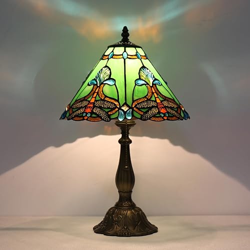 Tiffany Table Lamp,Victorian Style Lamp,12x12x19 in Dragonfly Stained Glass Lamp,Green
