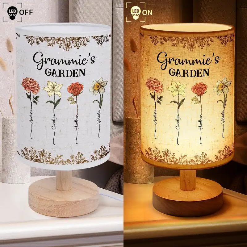 Personalized Fabric Lamp - Gift for Grandma's Garden Birth Flower - Sentimental Birthday Christmas Mothers Day Gift for Grandma Nana from Granddaughter Grandson - Birth Month Wildflowers Garden