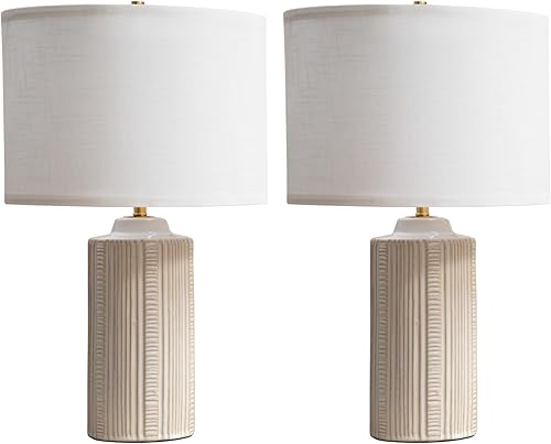 Miniatura 8 de Juego de dos lámparas de mesa de cerámica de 23 pulgadas, lámpara de escritorio de cerámica blanca para sala de estar, lámpara de noche de granja