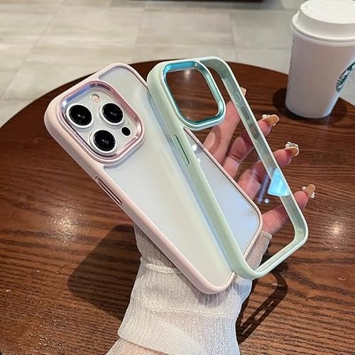 iPhone14 ケース クリア 透明 アイフォン iPhone 14 カバー 2色 配色 薄型 可愛い レディース アイフォン14 背面ケース ハードケース (iPhone14, ブルー)