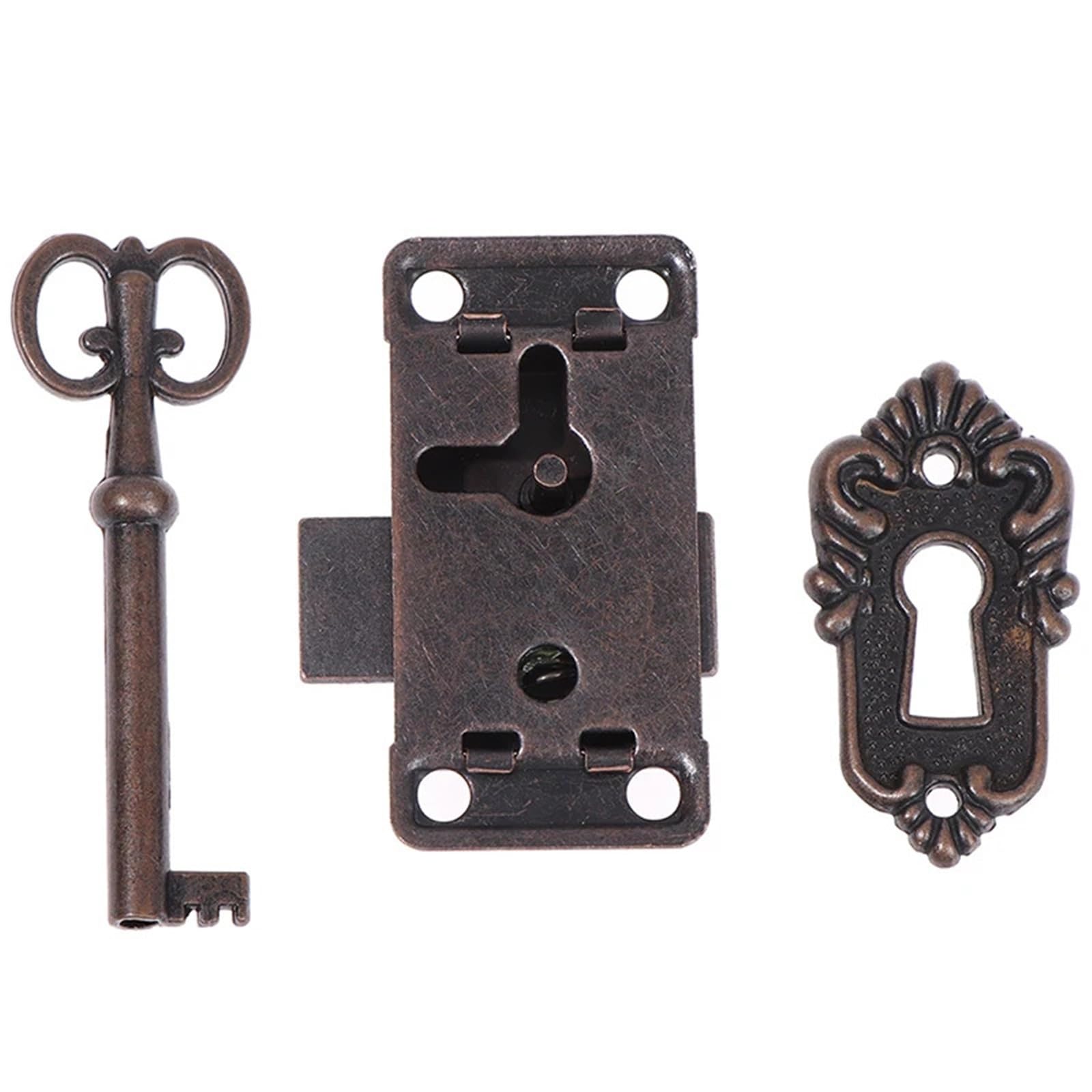 Antique Iron Door Lock Drawer Jewelry Wood Box Cabinet Wardrobe Cupboard + Key Furniture Hardware for Cabinets(Red Bronze)