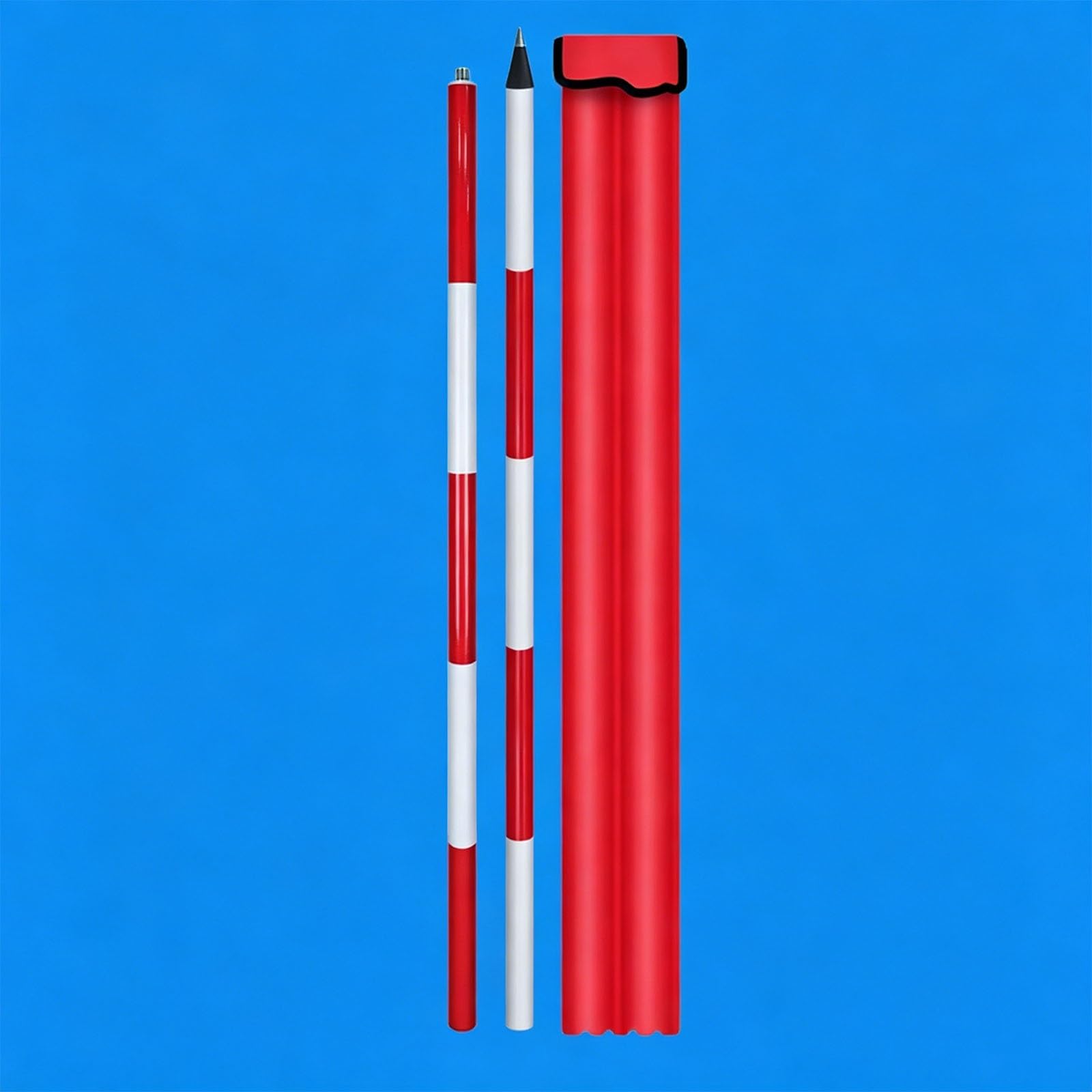 Perche d'arpentage légère en aluminium, tige de mesure avec embout en acier pour les levés topographiques, l'implantation de chantiers et les mesures d'ingénierie, blanche et rouge(2m/6.56ft)