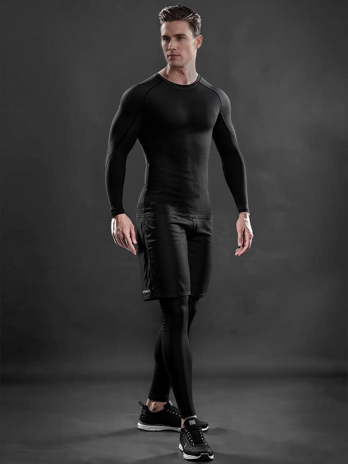 Odoland 3 Pack Men Compression Long Sleeve Shirts, Athletic Workout Undershirt Base Layer Top for Winter Sports
