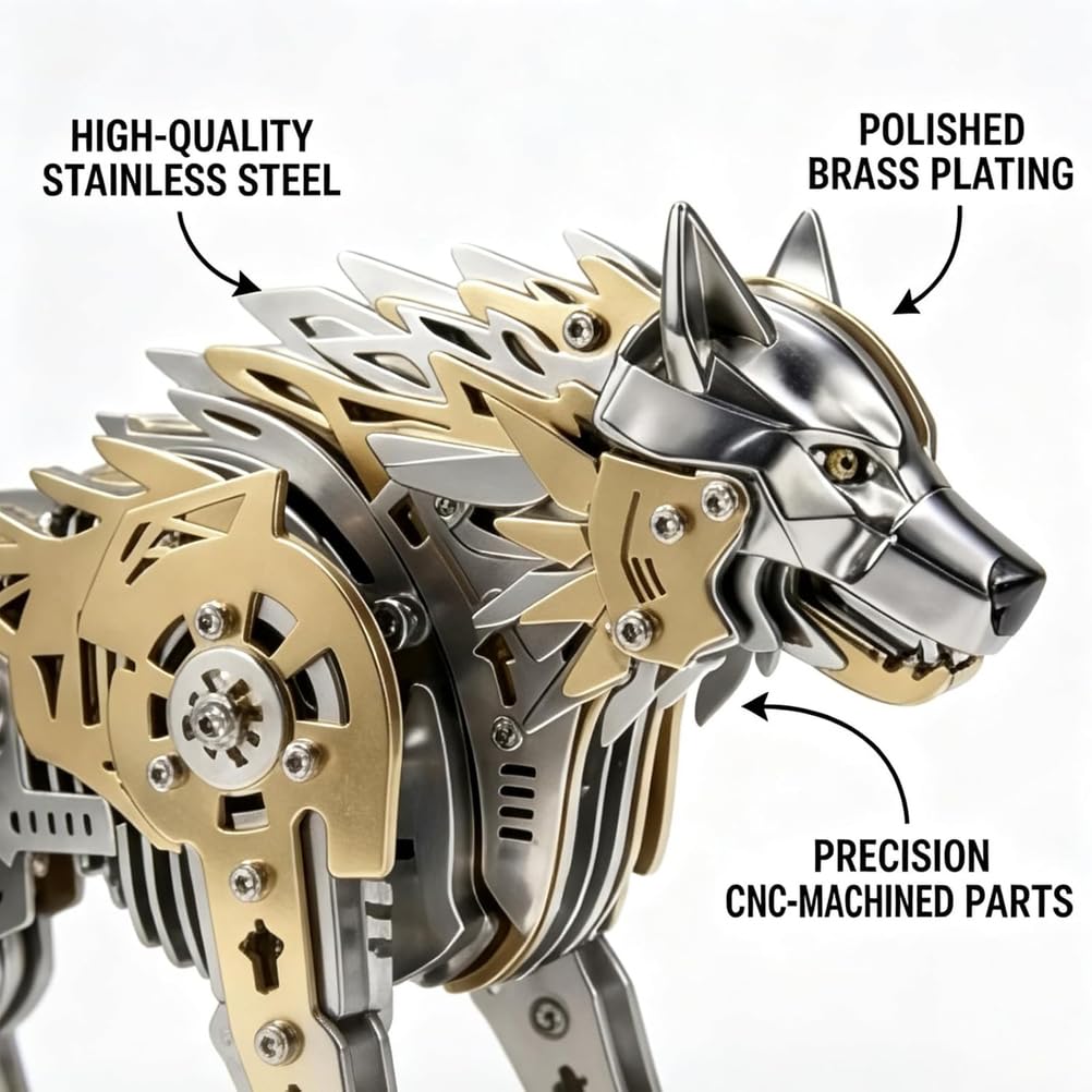 Generisch 3D-Metallpuzzle für Erwachsene, mechanisches Wolfspuzzle-Bauset, 3D-Metallmodell-Bausatz, Gehirnjogging-Puzzle zum Selberbauen, Geschenk für Männer