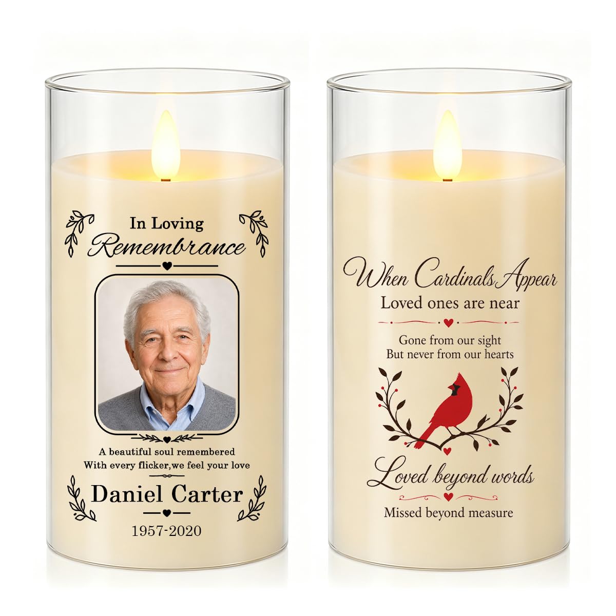 uudiy Personalized Memorial LED Candle,Custom Photo Name Year Tribute Gift